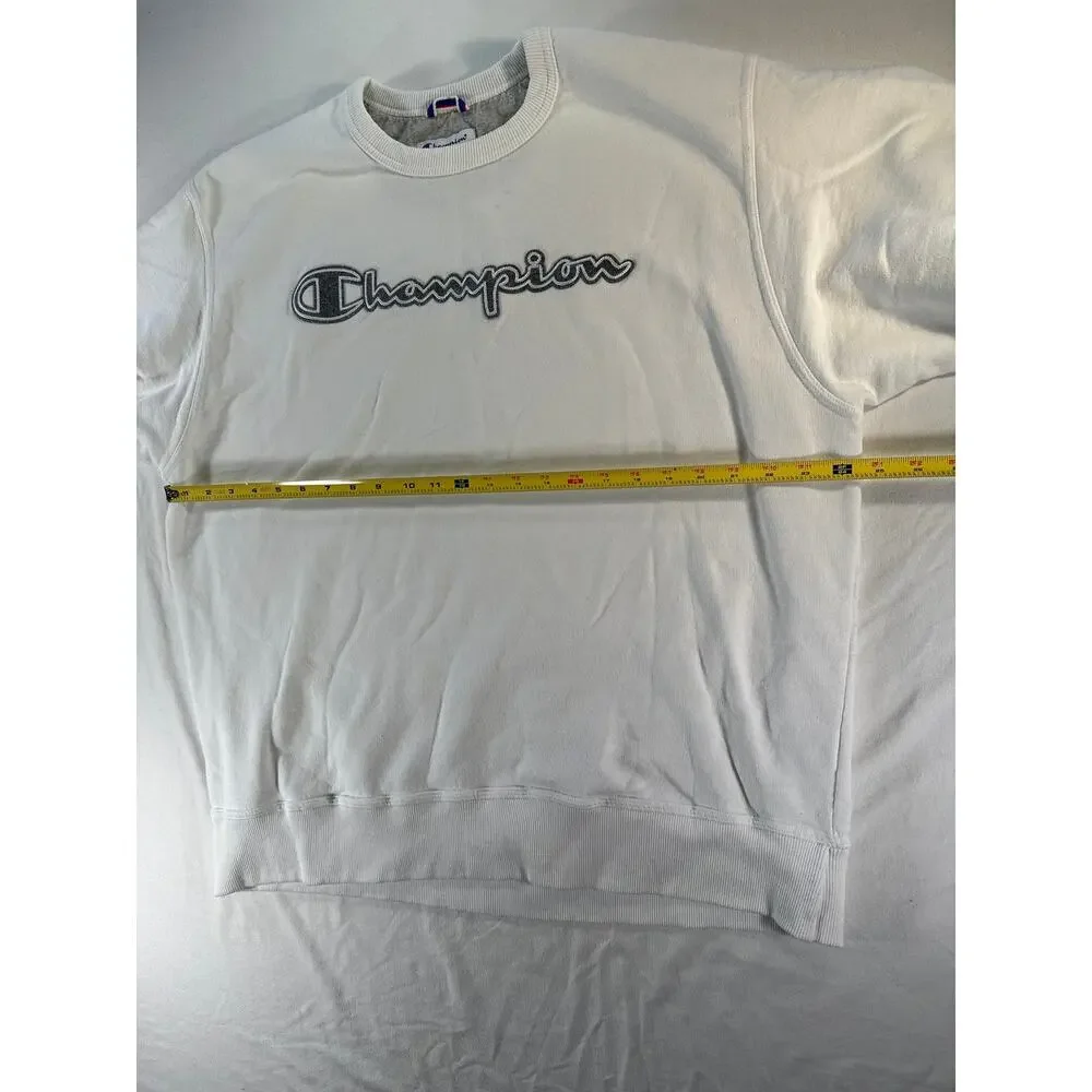 Champion Men’s XL White Crewneck Sweatshirt Script Logo Cotton Blend Pullover